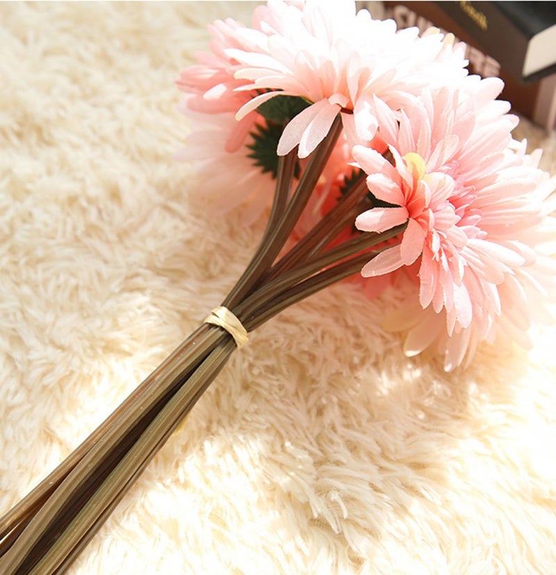 Artfen Artificial Gerbera Flower Artificial Daisy Flowers Bride Bridesmaid Holding Flowers 7 Stems Silk Daisies Flower Wedding Bouquet Living Room Office Party Garden DIY Decoration Pink - Image 4